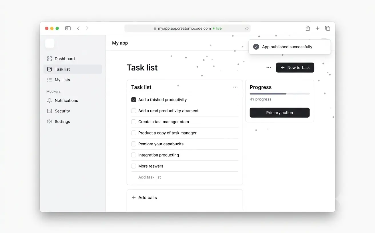 Free no-code app builder — app live on a custom URL after one-click deploy